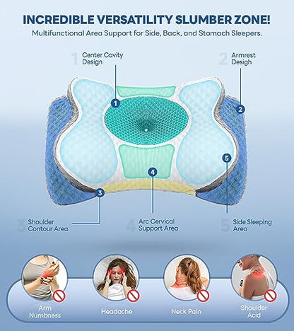 No More Aches Neck Pillow - Cloud Grey, Adjustable Cervical Memory Foam Support