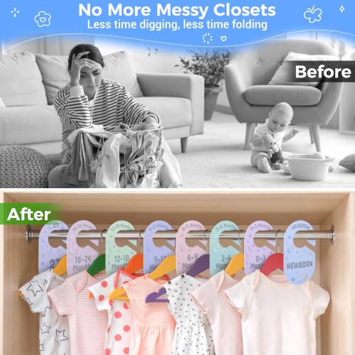 Baby Closet Dividers 8 Pack - Double-Sided Nursery Clothes Organizer Blue Starry Sky