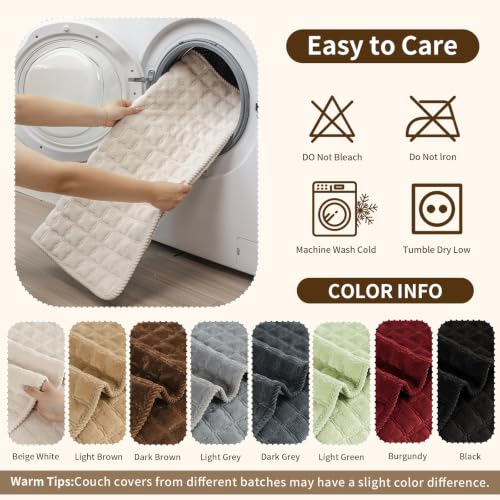 Beige White Sectional Sofa Cover for Pets - 35x94 Inch, Quilted Non-Slip Design