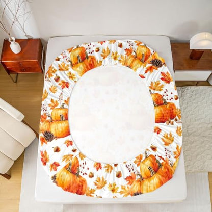 Feelyou Fall Queen Bed Sheet Set for Kids & Adults - Orange White Variation
