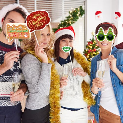 Christmas Photo Booth Props Kit with 24 Fun Accessories for Holiday Parties