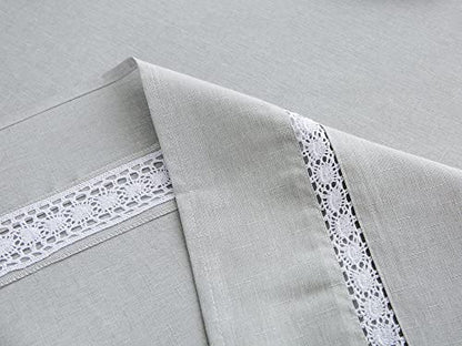 Heavy Duty Waterproof Linen Tablecloth with White Lace - Sg 70x52 Inches