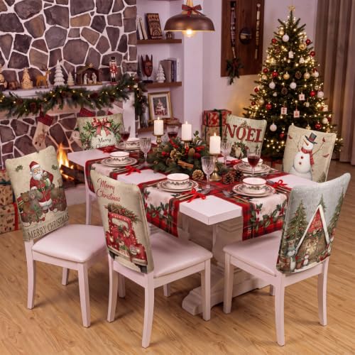 Christmas Snowman Chair Covers 12 Pack - Winter Holiday Slipcovers for Dining Chairs