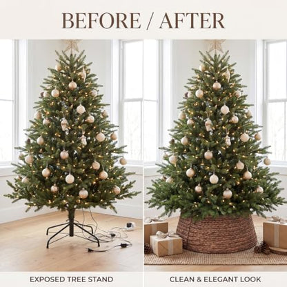 24 Inch Water Hyacinth Christmas Tree Collar - Brown Wash, Rustic Holiday Decor
