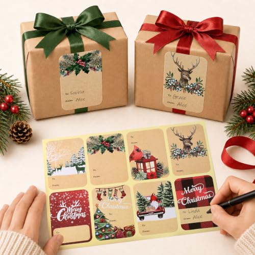 Christmas New Self Adhesive Gift Tag Stickers - 120 Pieces, 8 Designs