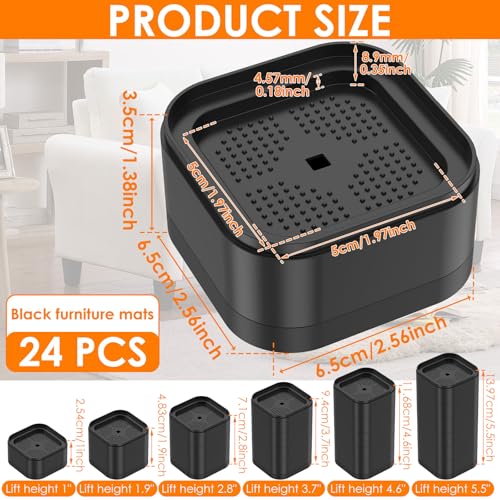 24 Pack Adjustable Furniture Risers with Nonslip Bottom for Bed, Sofa, Table, and More