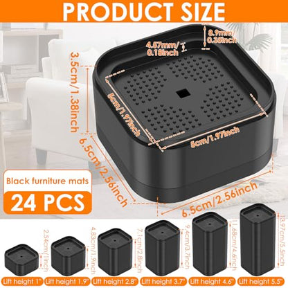 24 Pack Adjustable Furniture Risers with Nonslip Bottom for Bed, Sofa, Table, and More