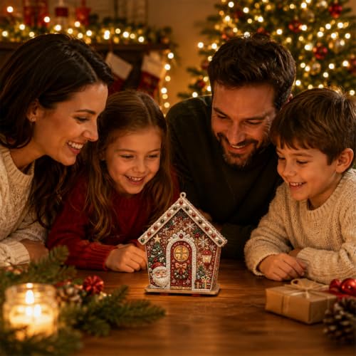 3D Wooden Christmas Gingerbread House Pearl Art Kit with Lights - Multiple Styles