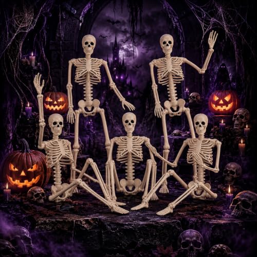 2 Pack 36-inch Halloween Skeleton Decorations with Movable Joints for Haunted Houses & Lawn Props - Human Bones