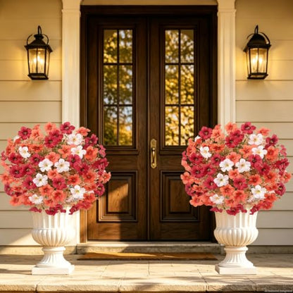 Artificial Mums Topiary Ball Flowers with Ground Spikes for Outdoor Decor - 2 Pack