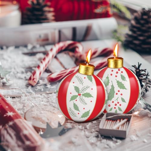 Christmas Rustic Holly Berries Ball Candles - 3 Inch Set of 4