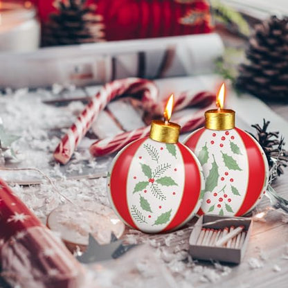 Christmas Rustic Holly Berries Ball Candles - 3 Inch Set of 4