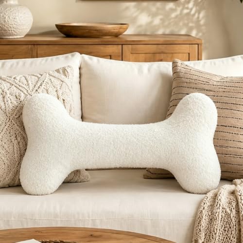 Bone Shaped Long Body Pillow Decorative Cushion Plush Pillow Cream - WLAMOZ