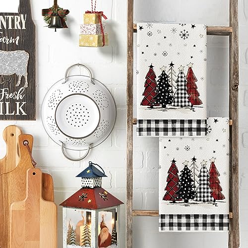 Black and White Christmas Kitchen Towels Set of 3 18x26 Inches - Seasonal Decor
