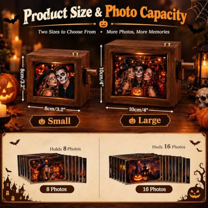 Custom Photo Flip Box with Wooden Frame, LED Light & Music - Personalized Keepsake