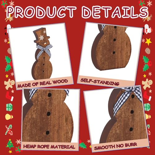 Christmas Snowman Table Decor Signs - 3 Pcs Rustic Wooden Holiday Signs - Farmhouse Winter Decorations - Snowman Centerpiece