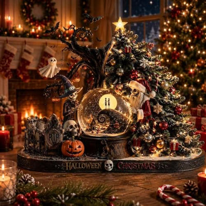 Halloween Christmas Snow Globe Decoration with Lights - Spooky & Festive Home Decor