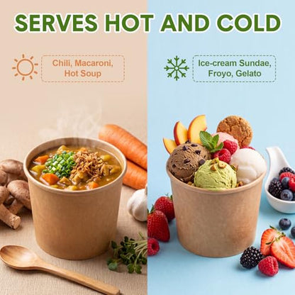Disposable Kraft Ice Cream Cups 11 oz Dark Brown - 200 Pack