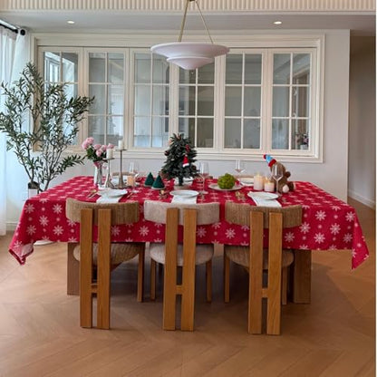 Red Snowflake Tablecloth 60x108 Inches - Holiday Spillproof Cotton Linen Cover for Christmas & Winter Parties - Variation: Red Dne / 108"x 60"