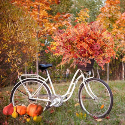 Artificial Fall Flowers Bundle for Outdoor Decor - Wine Orange, 19 Bundles