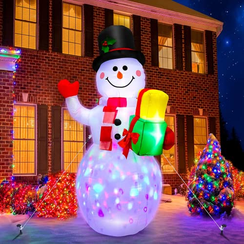 Inflatable Christmas Snowman with Rotating LED Lights - Outdoor Yard Decor