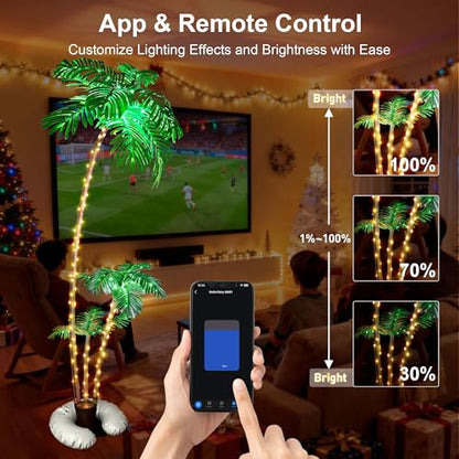 6Ft LED Palm Tree with 3 Branches - Festive Christmas Decor, App-Controlled