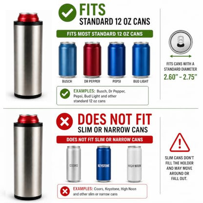 Double Wall Vacuum Insulated Can Cooler - Holds 2 Standard 12 oz Cans, Keeps Drinks Cold