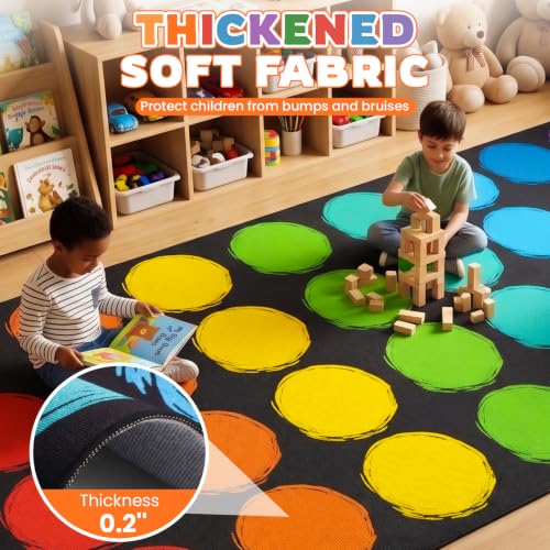Large Classroom Rug 6.6x12.8 Ft Seats 32 Preschool & Kindergarten Carpet - Rainbow Circle Design