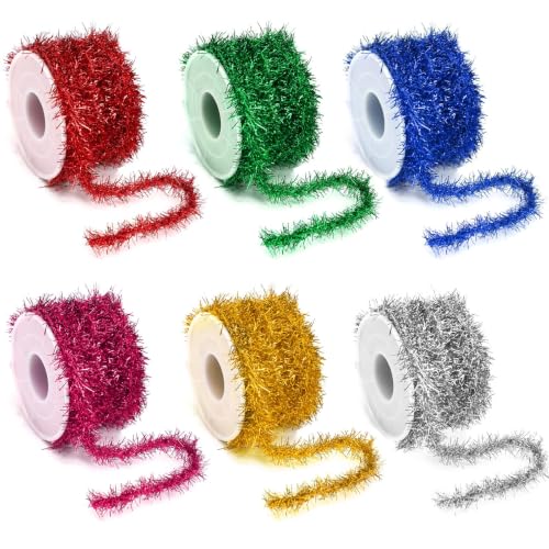 Christmas Tinsel Garland Set - 6 Rolls, 98.4 ft Holiday Decor
