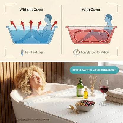 Large Foldable Bath Cover with Tray - 63 x 31.5 Inches White PVC Bath Protector