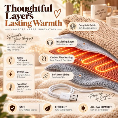 USB Heated Shawl Wrap for Women - White, Portable & Adjustable 3-Heat Settings
