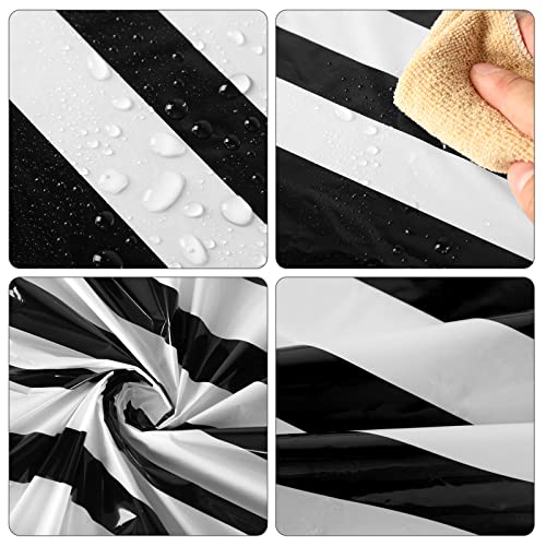 6 Pieces 86x54 Inch Black and White Striped Plastic Table Runners - Set of 6