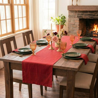 Pure Linen Table Runner Cherry 14x48 Inches - Handcrafted Home Decor