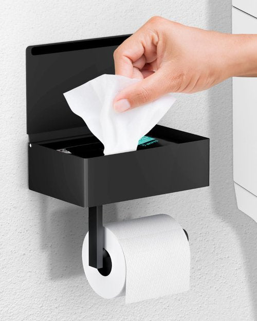 Day Moon™ Toilet Paper Holder - Modern Wall-Mounted Roll Holder with Storage - Black Finish