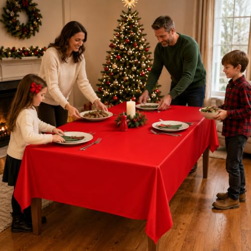 6 Pcs Christmas Plastic Tablecloths Set - Red Green Gold Variation