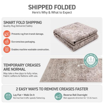 Rugshop Vintage Medallion Area Rug 2'x6' Cream Non-Slip Machine Washable Runner