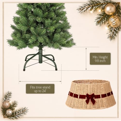 Christmas Tree Collar Basket with Red Velvet Bow 23.6" Wicker Base Cover Rustic - Variation of Red Velvet