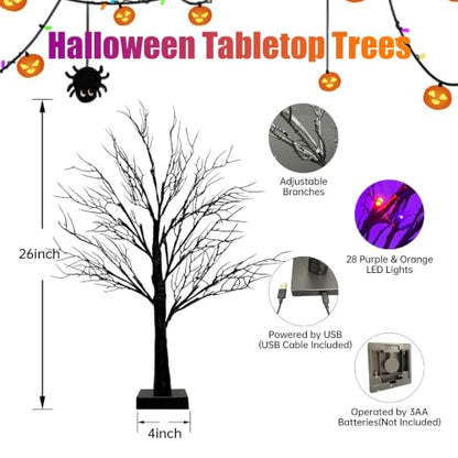 Halloween Decor Indoor 26-Inch Black Tree with Orange and Purple LED Lights - Orange Purple Variation