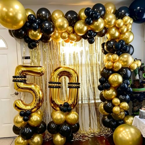 Black and Gold Balloon Arch Kit for Party Decorations, 129 Pcs
