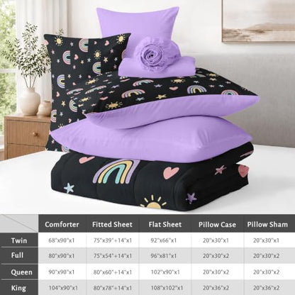 Rainbow Stars Twin Comforter Set for Girls - 5 Pieces Bedding
