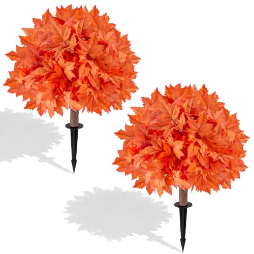 Artificial Maple and Eucalyptus Topiary Plants - 22 Inch Outdoor Decor Set