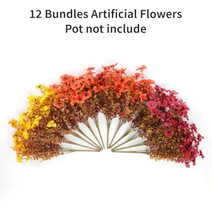 Artificial Fall Mums Flowers for Outdoors - Multicolor 12 Bundles