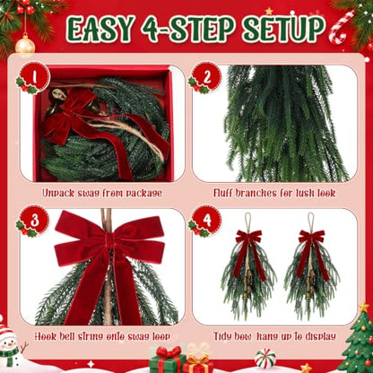 Indoor Outdoor Christmas Teardrop Swag Set - Burgundy, Green & Brass Variations