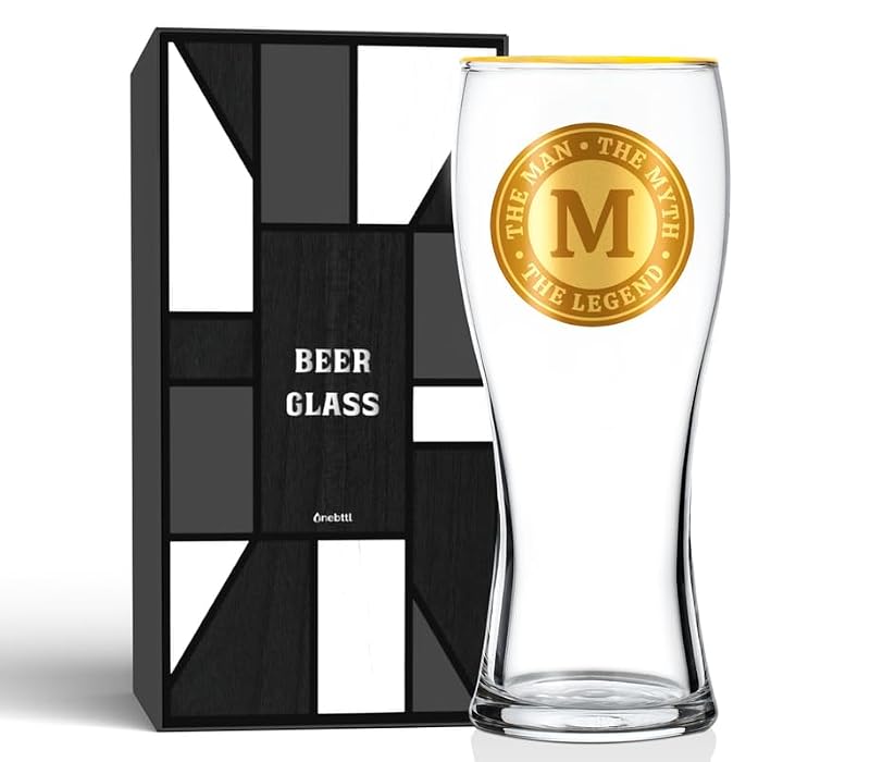 Personalized Beer Glass for Men with Initial - Custom Alcohol Gift for Beer Lovers - The Man The Myth The Legend