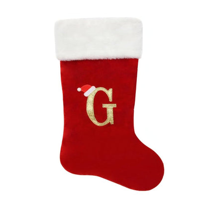 Personalized Initial Christmas Stocking - 20in Velvet Red with Monogram G Stocking for Christmas
