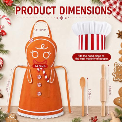 Gingerbread Apron Set for Women Halloween Christmas Costume Baking Accessories