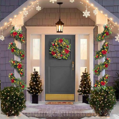 Pre-Lit 6ft Red Gold Christmas Garland with 30 LED Timer Lights - Holiday Decor Variation 03-Red Gold