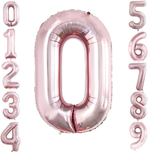 GOER Rose Gold Foil Balloons - Number 0 for Milestone Birthdays & Anniversaries | 3-Pack (42", 32", 16")