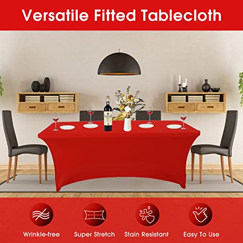 Red 8FT Stretch Fitted Spandex Table Cover Pack of 2 for Party Wedding Event