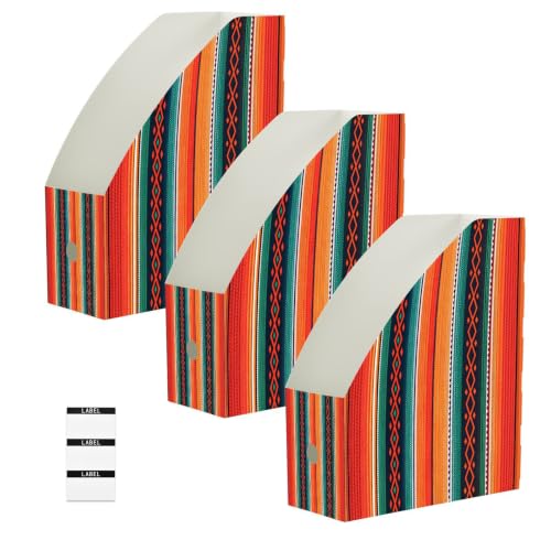 STAYTOP Mexican Ethnic Stripes Magazine File Holder 3 Pack Desk Organizer